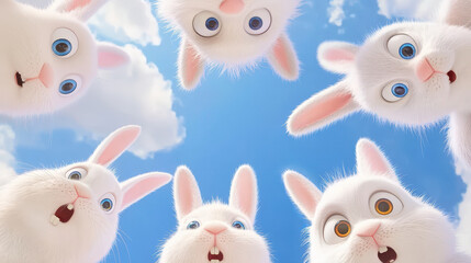 Fototapeta premium Adorable rabbits looking curiously downward on a bright sunny day