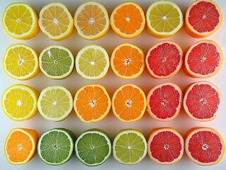 Colorful Citrus Halves: Lemon, Lime, Orange, and Grapefruit