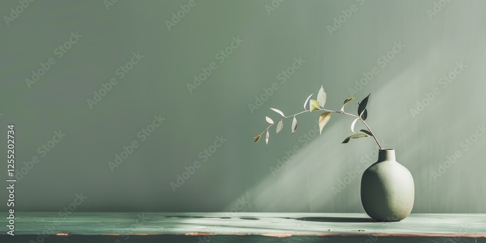 Poster a minimalist aesthetic featuring a soft sage green backdrop, minimalist design elements arranged sym