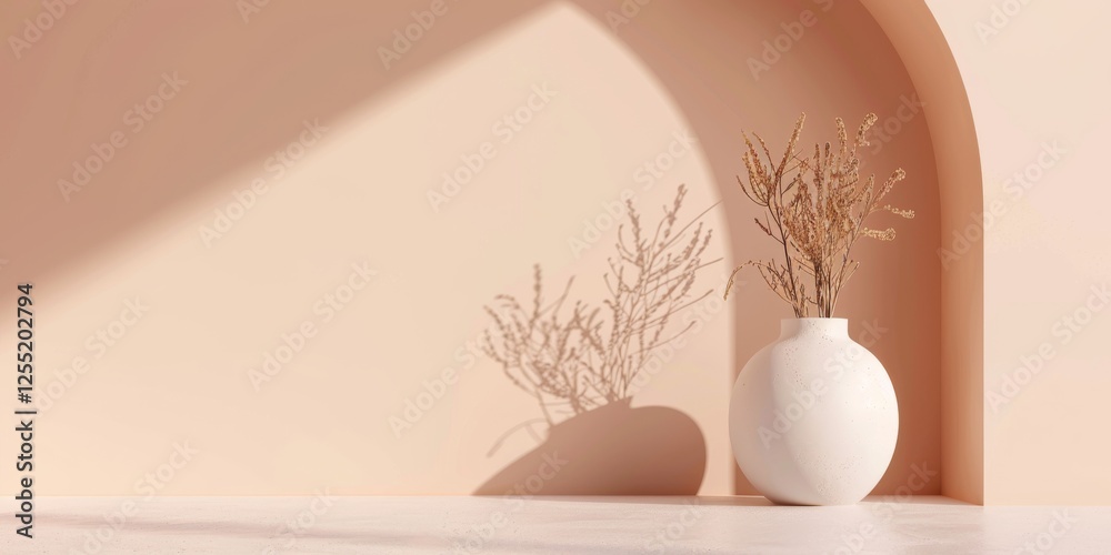 Poster a minimalist aesthetic featuring a soft salmon backdrop, minimalist design elements arranged symmetr