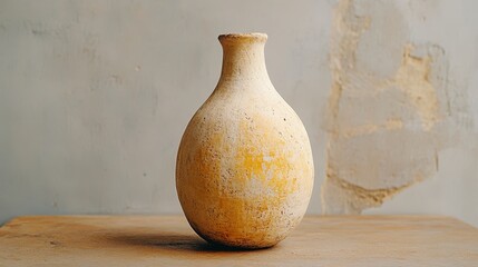 Beige Textured Ceramic Vase On Wooden Table