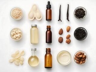 Natural Cosmetic Ingredients: Almonds, Vanilla, Oils, and Moisturizer
