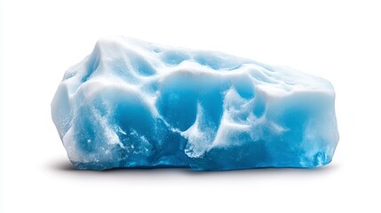 Fototapeta premium Blue Ice Block with White Specks on White Background