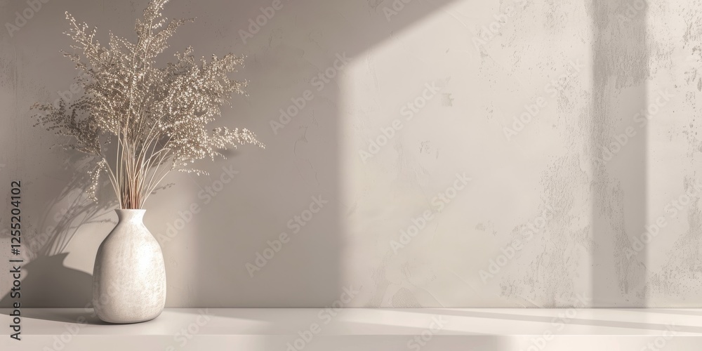 Poster a minimalist aesthetic featuring a soft taupe grey backdrop, minimalist design elements arranged sym
