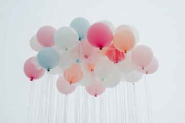 Colorful balloon display floating in the sky outdoor event captivating aesthetic dreamy atmosphere...