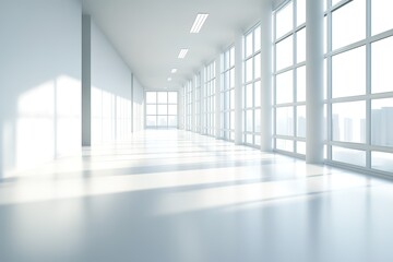 Empty Modern Office Corridor with Large Windows