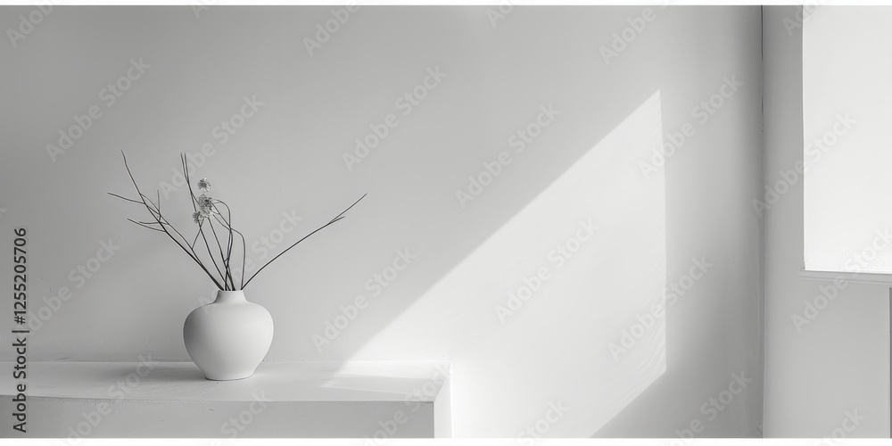 Poster a minimalist aesthetic featuring a stark white backdrop, clean lines and minimalist shapes in a bala
