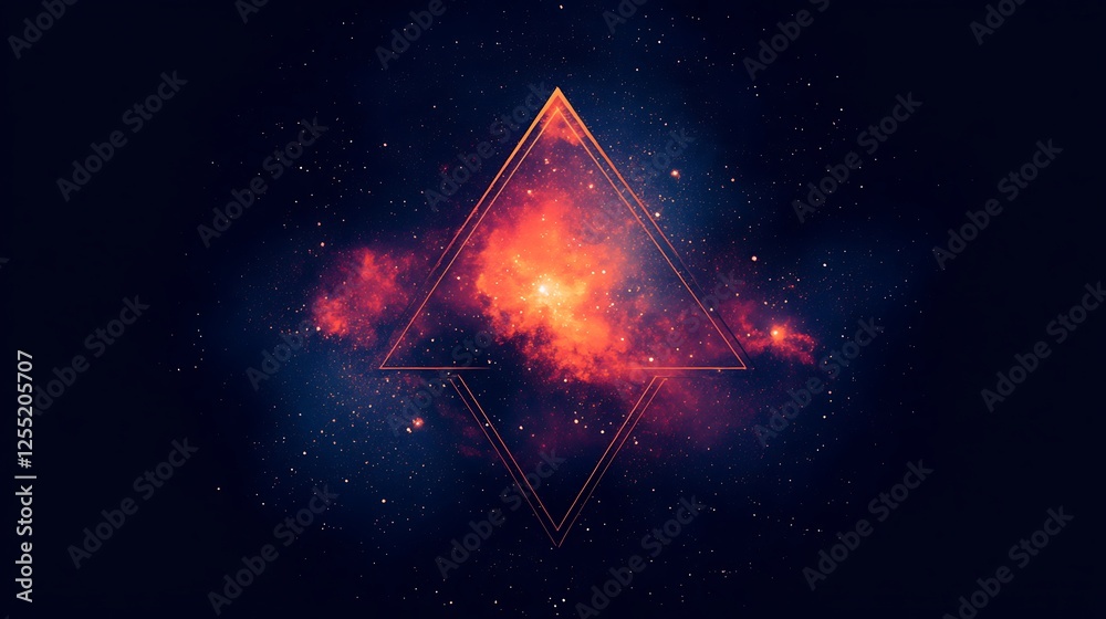 Poster abstract space nebula framed by triangle