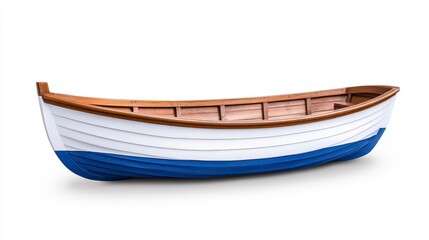 Classic Wooden Rowboat, White And Blue, Pixelated Design