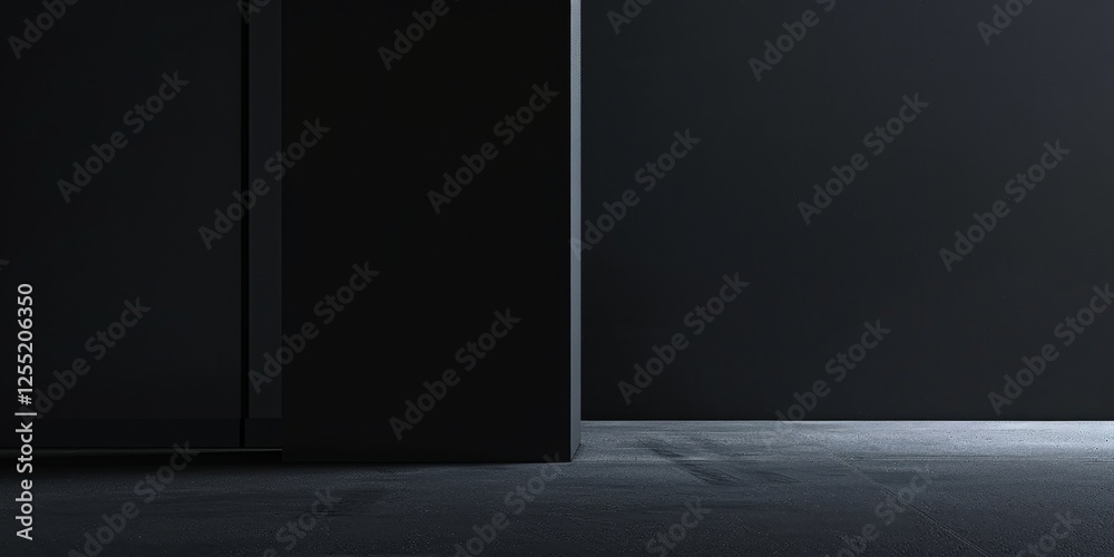 Poster a minimalist aesthetic highlighted by a solid black background, simple shapes and negative space, co