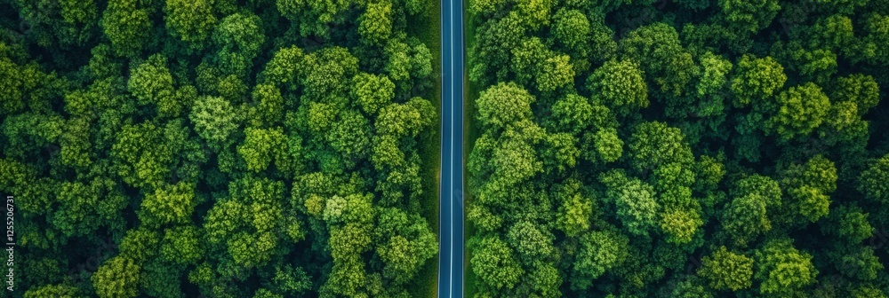 Fototapete road traversing a lush green forest with thick trees and vibrant foliage on either side. generative 