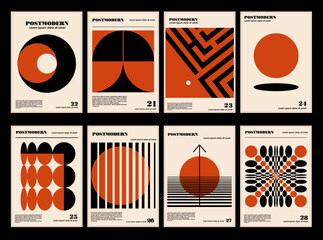 Artworks, posters inspired postmodern of vector abstract dynamic symbols with bold geometric shapes, useful for web background, poster art design, magazine front page, hi-tech print, cover artwork