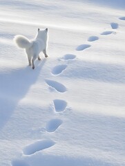 A playful arctic fox bounding through fresh snow, leaving delicate footprints behind.