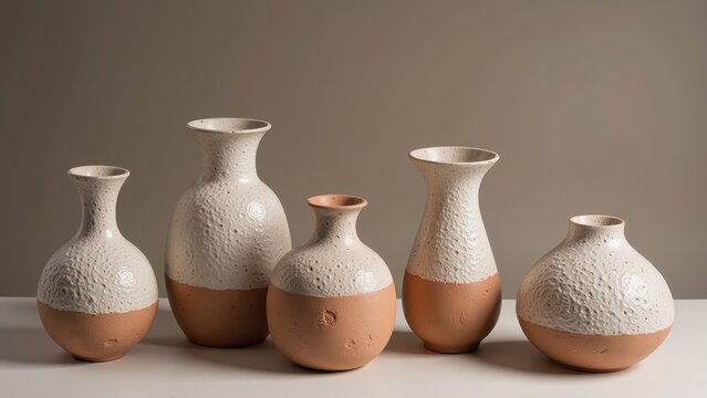 A medium-close-up reveals a gracefully poised white vase with delicate textures, resting on a sleek gray backdrop, its form gently angling to the left, inviting intrigue and elegance into view