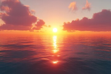 Vibrant sunset over calm ocean waters.