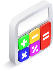 Colorful calculator featuring symbols for addition, subtraction, multiplication, division, percentage, and equals, designed for efficient calculations in various settings