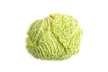 Fototapeta premium Green lettuce isolated on white. Top view, copy space