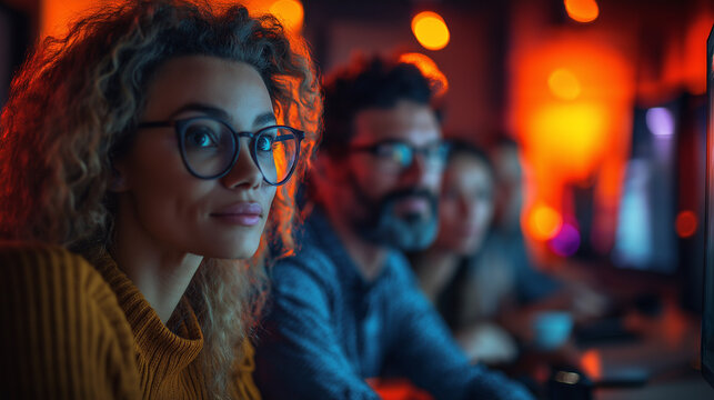 A group of professionals in a well-lit home office engaged in a seamless virtual conference, utilizing modern technology for effective remote collaboration and teamwork