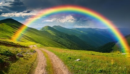 Naklejka premium rainbow over the mountains
