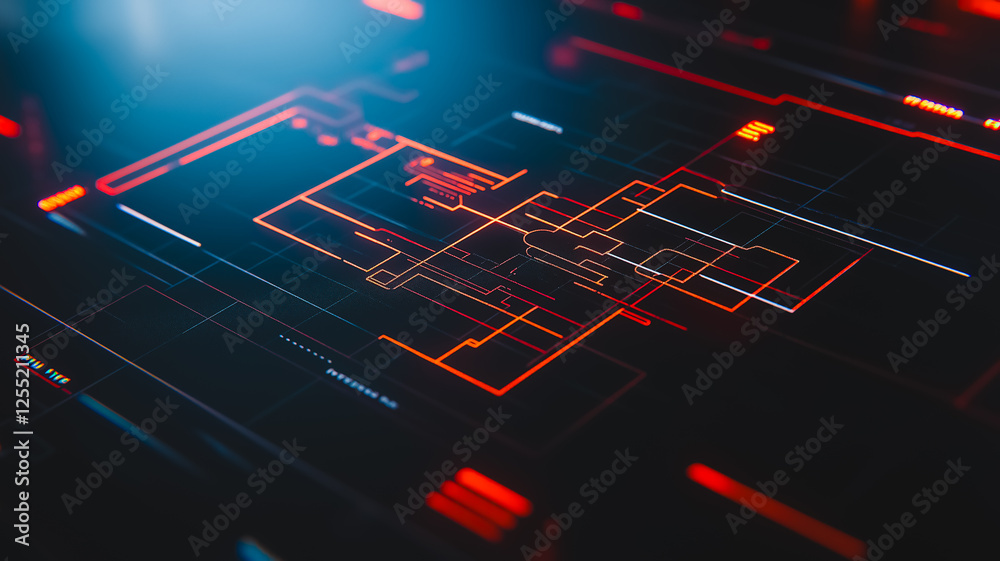 Poster abstract digital circuitry: a mesmerizing close-up of an abstract digital circuit board, glowing wit
