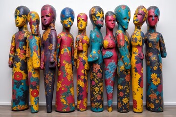 Colorful Floral Patterned Figurines Art Sculpture, Modern Abstract Statues, Contemporary Home Decor