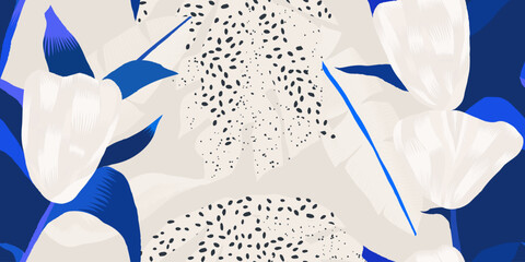 Abstract modern sophisticated flowers print. Unique botanical seamless pattern. 