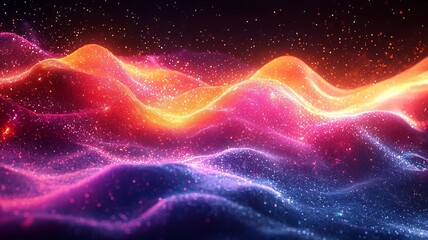 Vibrant abstract waves of light in dynamic hues of pink, orange, and blue, creating a mesmerizing visual experience perfect for digital backgrounds and creative projects.