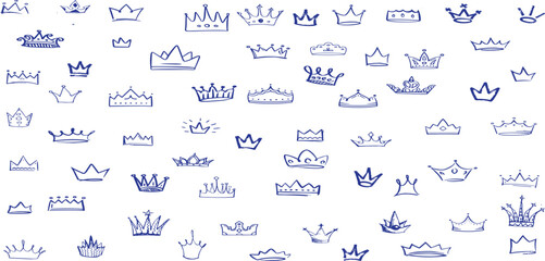 Hand drawn doodle set of grunge crayon, charcoal, chalk crown isolated icon © john