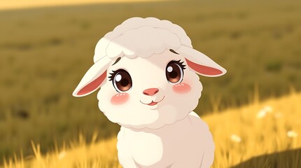 Adorable Cartoon Sheep in a Pastoral Landscape