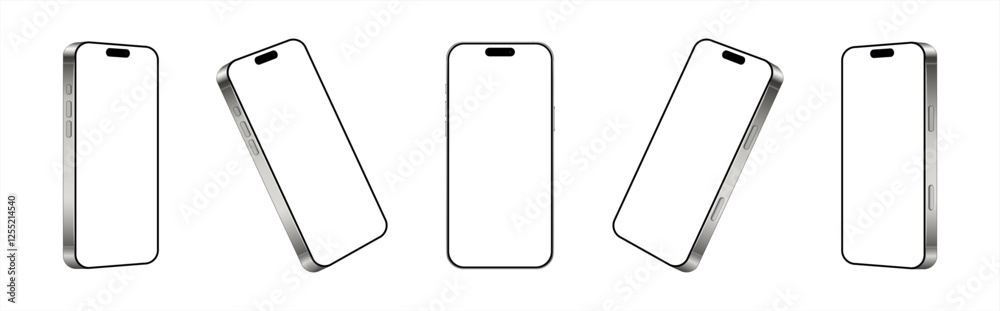 Poster realistic smartphone mockup. perspective mobile phone mockup vector with blank screen isolated on wh