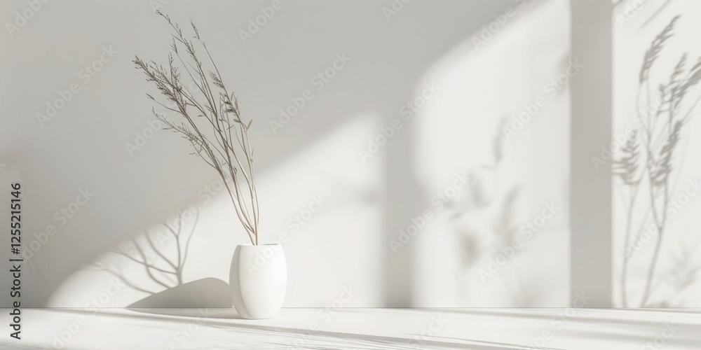 Poster A minimalist composition featuring a stark white backdrop, Abstract minimalistic design with geometric shapes, Contemporary minimalist style