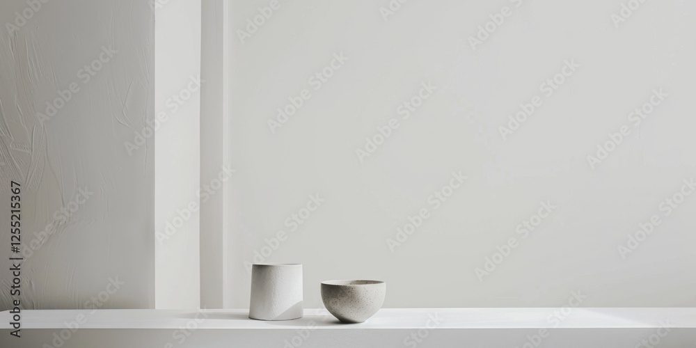 Poster A minimalist composition featuring a stark white backdrop, Abstract minimalistic design with minimal lines and curves, Contemporary minimalist style