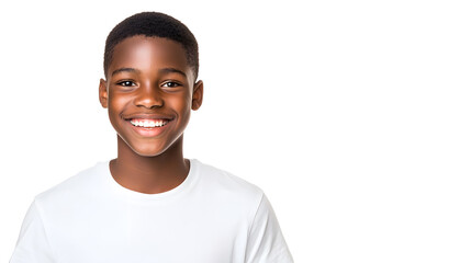 Black skin boy is smiling portrait, isolated on white background