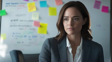 Business professional in modern office setting with focus on determination and strategy. Collaboration, planning, and creativity for project development and success.