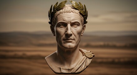 Bust of julius caesar wearing a laurel wreath on head