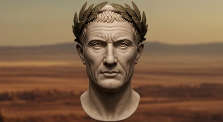 Bust of Julius Caesar wearing a laurel wreath in detail