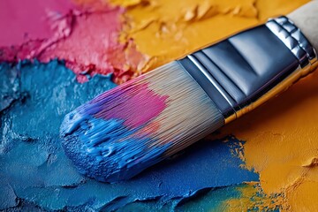 Fototapeta premium Paintbrush applying vivid colors on canvas, showing artistic growth