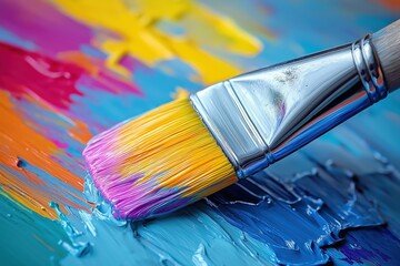 Obraz premium Paintbrush applying vivid colors on canvas, unleashing creativity and growth