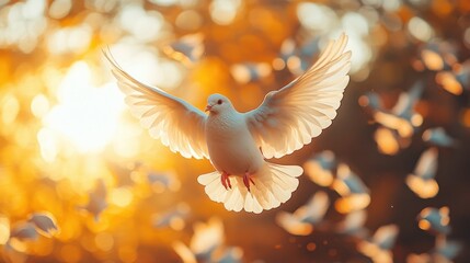 international day of peace two white doves flying in the sunshine bird with wings spread