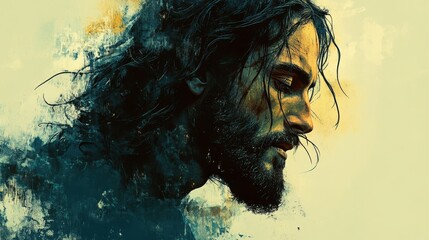 jesus christ grunge illustration of pensive jesus