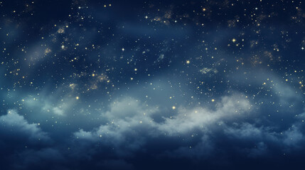 Obraz premium Starry night sky with glowing stars and dreamy clouds, creating a magical and serene celestial background 