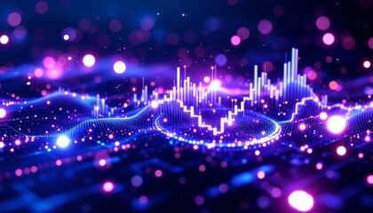 Futuristic Financial Data Visualization with Glowing Chart and Abstract Landscape