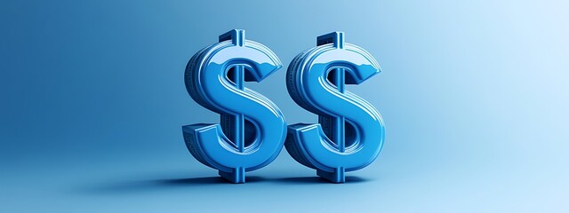 Obraz premium 3D Blue Dollar Symbols on Light Blue Background