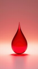Single blood drop on smooth white surface with soft red illumination