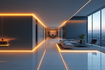 Modern interior design enhancing spacious apartment with led lighting