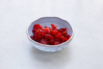 Japanese pickled ​​vegetables or Fukujinzuke,  Japanese food