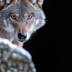 Fototapeta premium Majestic Grey Wolf Close Up Portrait in Snowy Winter Wild Canine Nature