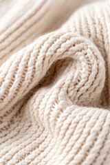 This close-up reveals a soft beige knitted fabric featuring delicate stitches and organic textures, ideal for enhancing any modern and minimalist design setting