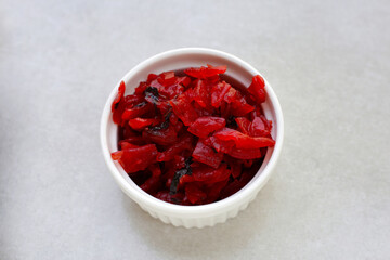 Japanese pickled ​​vegetables or Fukujinzuke,  Japanese food