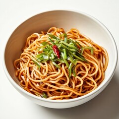 Delicious noodles in bowl, studio shot, food photography